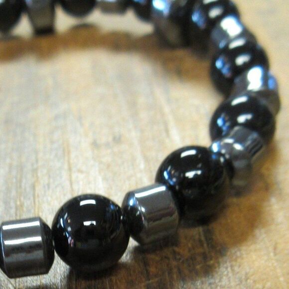 MERRISOTA JEWELRY Black Jade Hematite Stretch Bracelet Size 6 3/4" Gemstones NEW - Picture 4 of 6